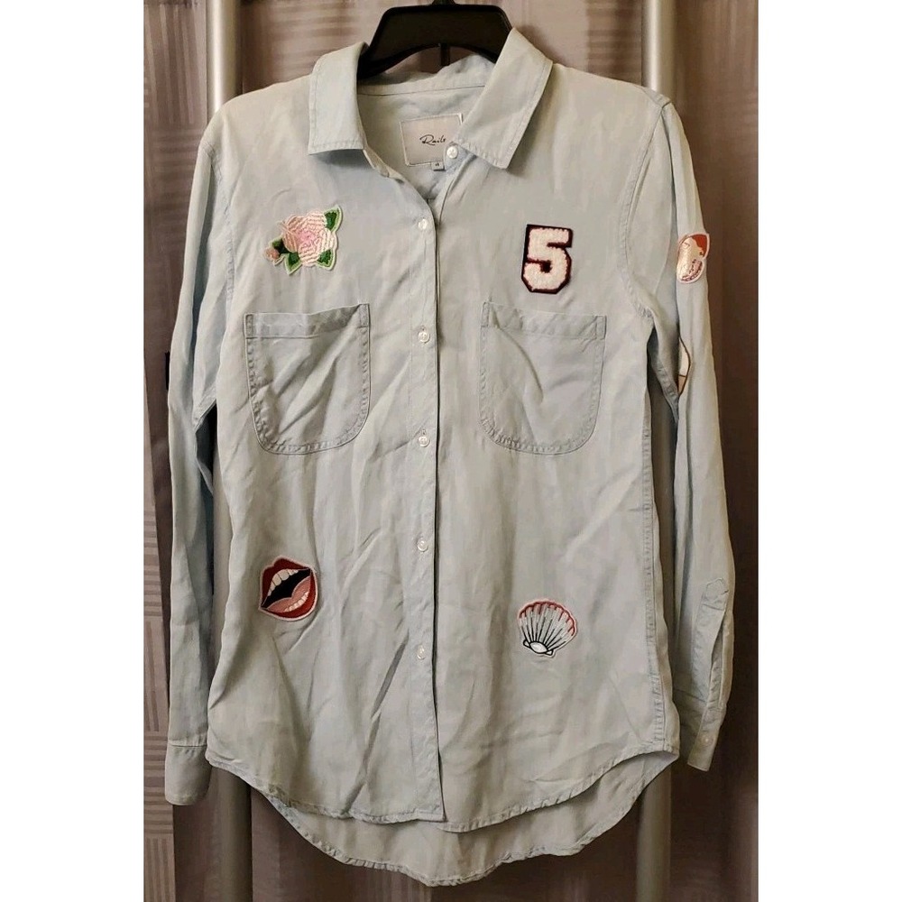Rails Carter Long Sleeve Chambray Embroidered‎ Patches Shirt Top Size XS Pockets